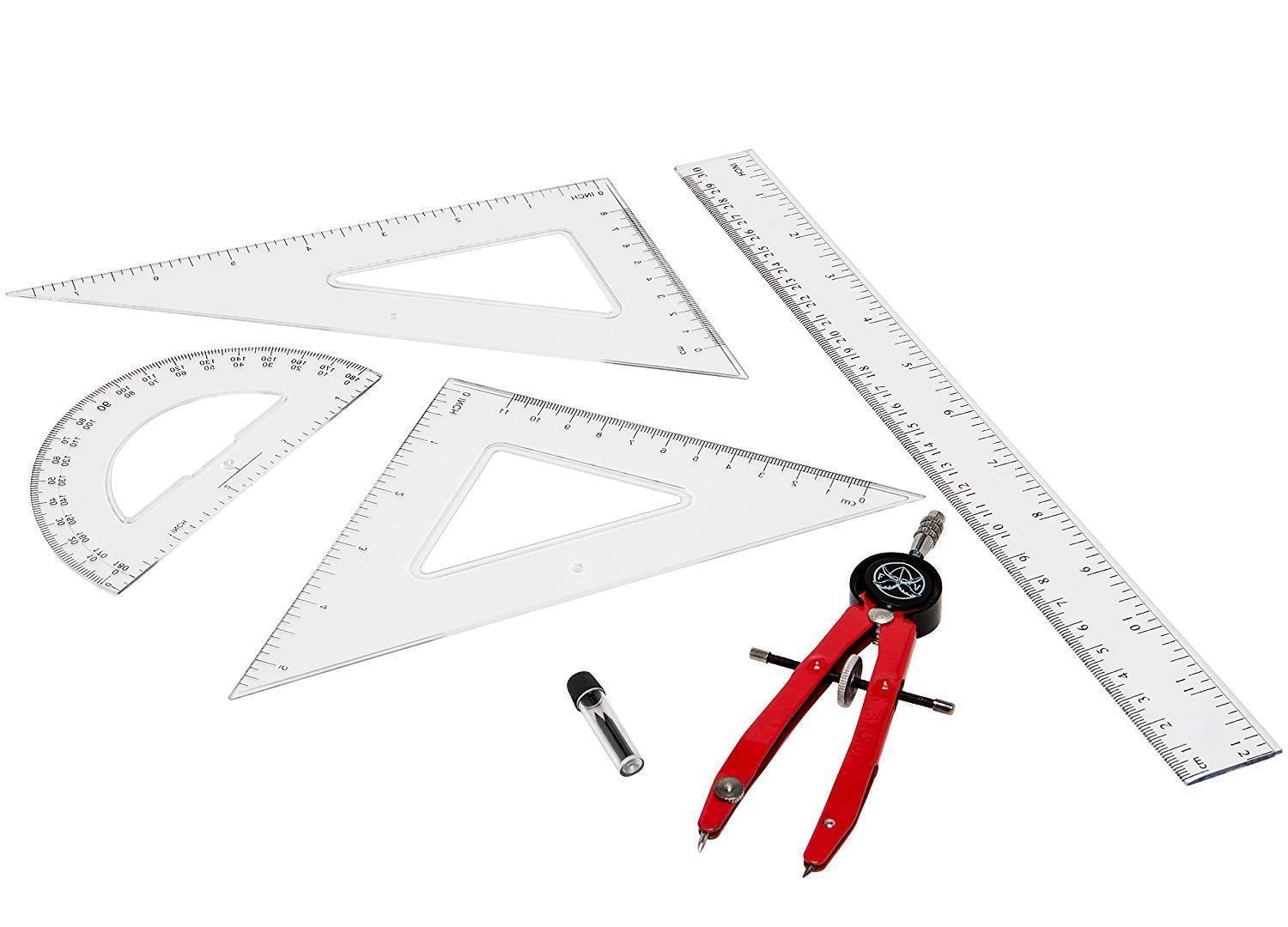 Protractor Math Compass Set Square Protractor and Compass for Geometry for Kids with Rulers and Two Set S ...