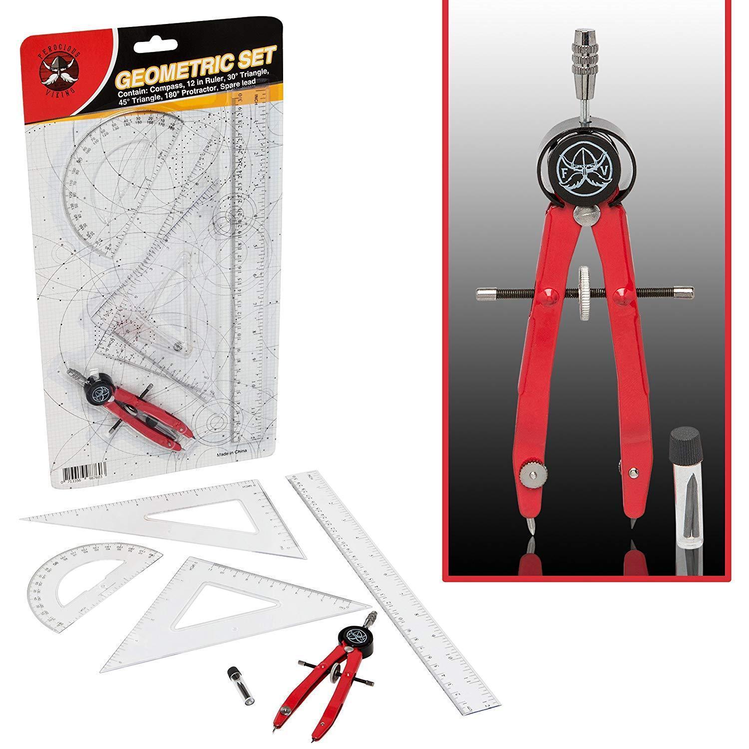 Protractor and Compass for Geometry for Kids with Rulers and Two Set S ...